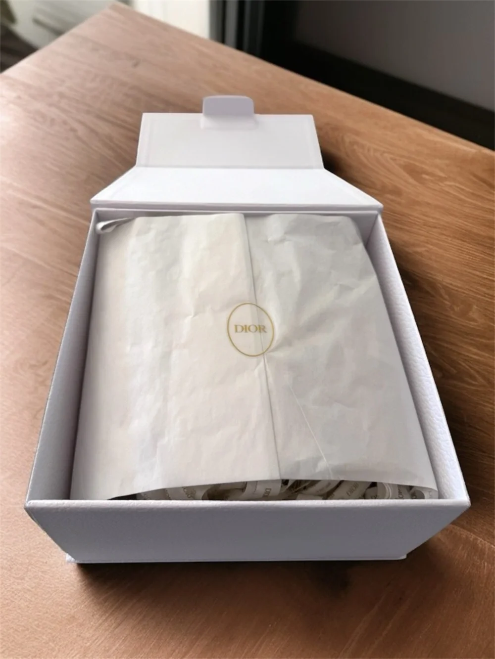Dior White Box with Gold Logo and Satin Ribbon
